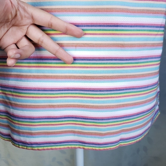 Talbots Pastel Rainbow Striped Puff Sleeve Peasant Top Medium Petite - Picture 13 of 15